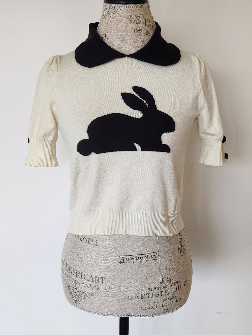 Black & White Bunny Crop Sweater